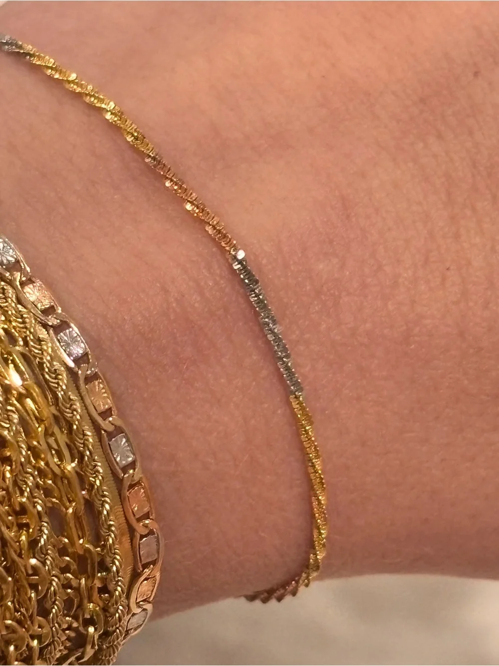 10k Tri Color Gold 6.5” Twisted Rock Link Bracelet NEW Made in Italy